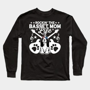 Rockin The Basset Hound Mom Life Dog Lover Guitar Long Sleeve T-Shirt